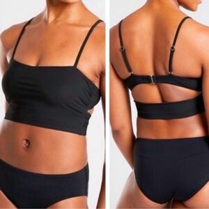 ATHLETA Shirred Bra Cup Longline Bikini Top, Black 34D/DD